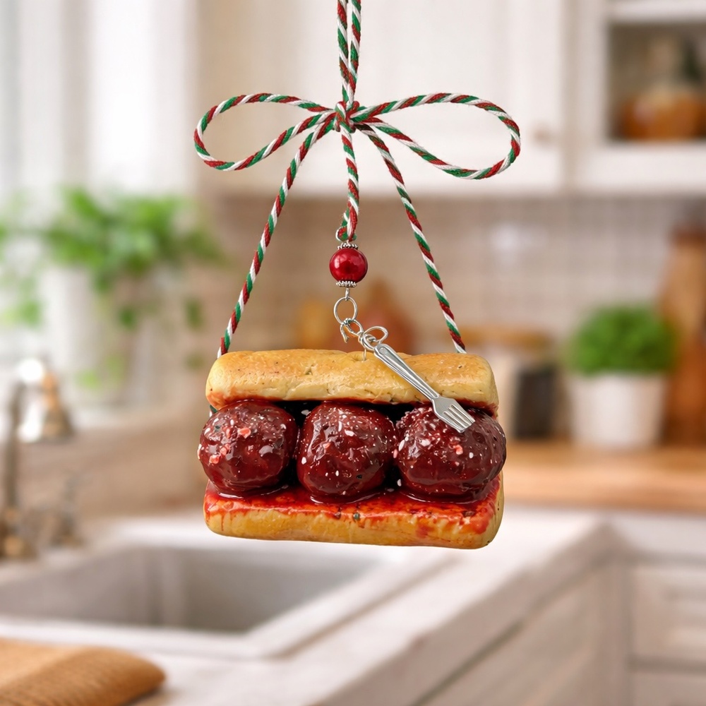 Meatball Sub Ornament – Handmade Clay Italian Food Kitchen Decor – Foodie Gift